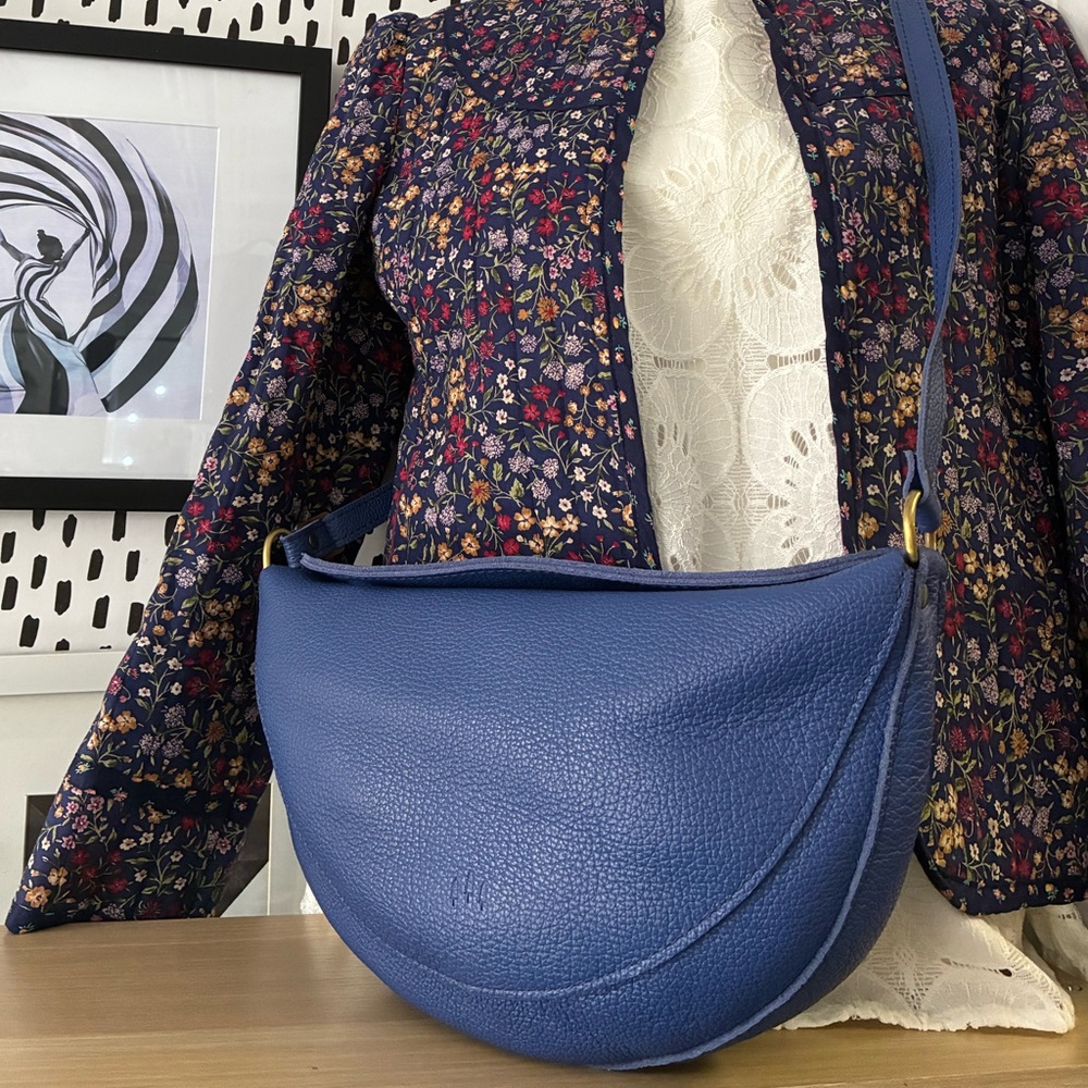 Portland Leather Blue Crescent Crossbody Bag